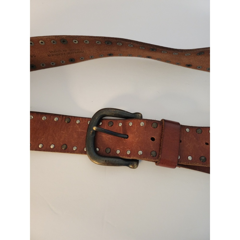 Brown Genuine Leather Studded Grommet Belt Size 58 145 Western Moto Wide Strap